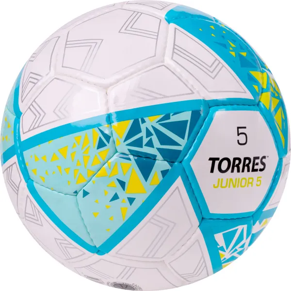 Мяч футб. TORRES Junior-5, F323805, р.5,глянц.ПУ,4 сл,32 п, руч.сш,бел-бирюзовый за 2&nbsp;070.60 ₽ в Самаре