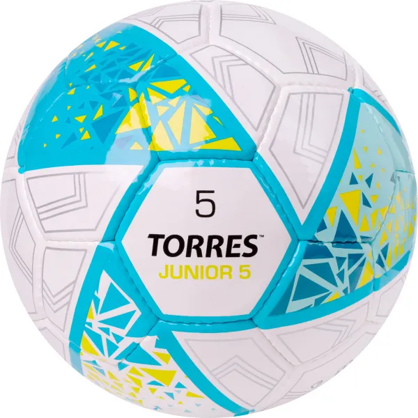 Мяч футб. TORRES Junior-5, F323805, р.5,глянц.ПУ,4 сл,32 п, руч.сш,бел-бирюзовый за 2&nbsp;070.60 ₽ в Самаре